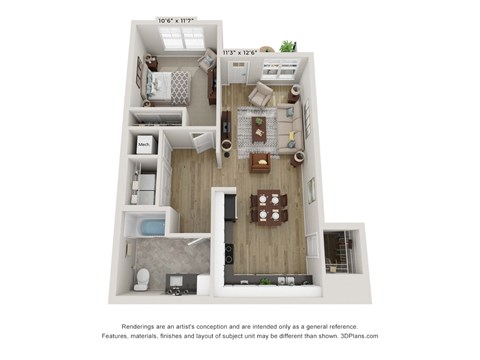 Floor plan for 1 bed, 1 bath, 759 sqft